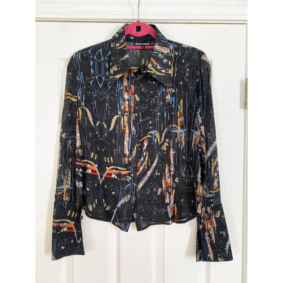 HILDUR YEOMAN BLACK PRINTED BUTTON DOWN SHIRT - Picture 1 of 5